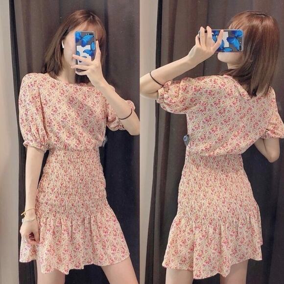 NWT Zara Pink Floral Smocked Mini Dress. - Picture 1 of 9